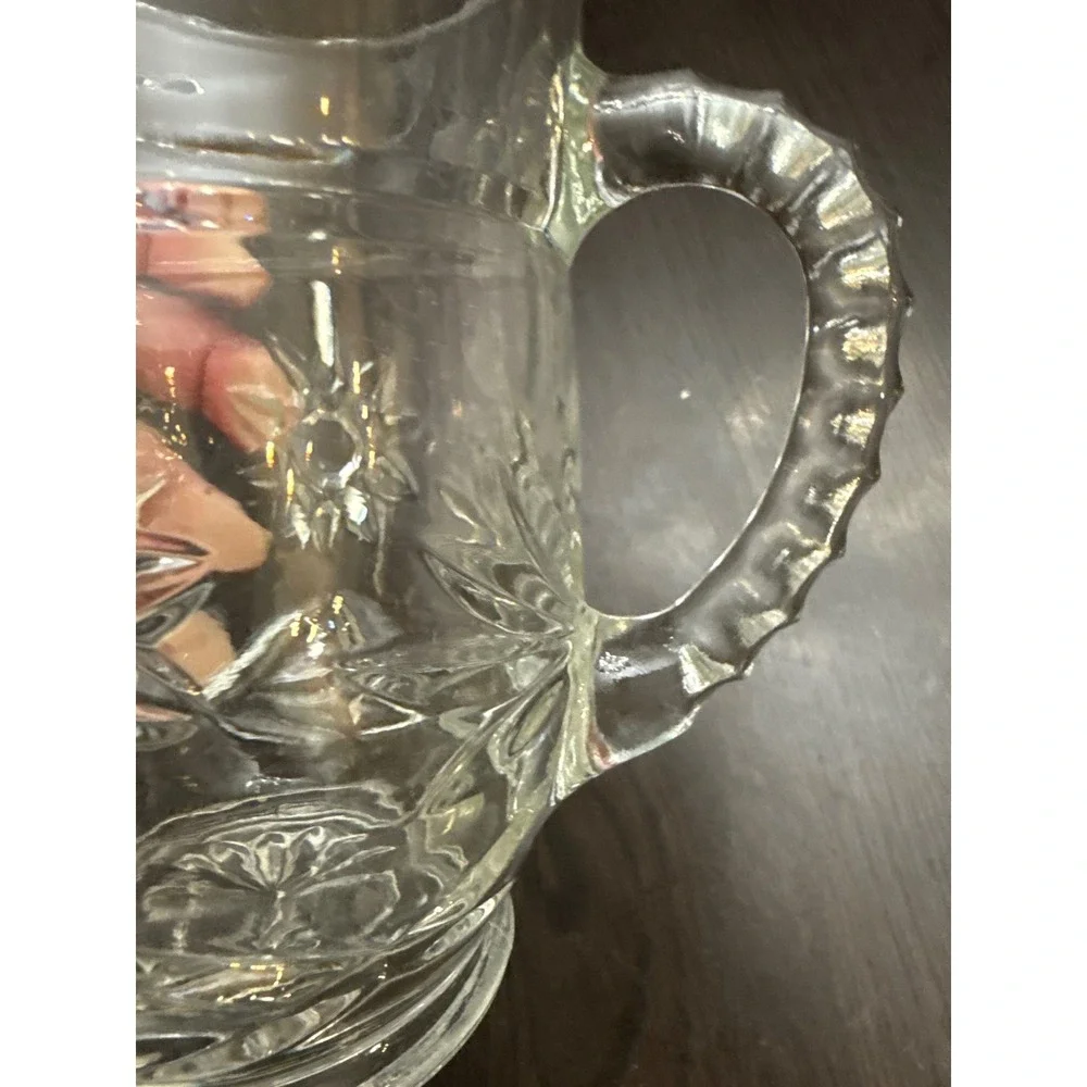 Vintage Clear Pressed Glass Pitcher Starburst Thumbprint Pattern Small 5.25in‎